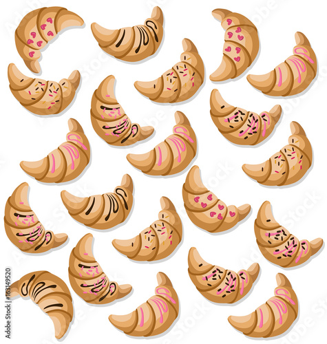 Croissant pattern. Fresh dessert. Chocolate and strawberry gem flavor Vector ...