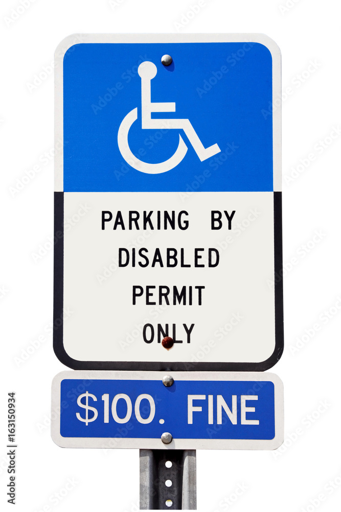 DISABLED PARKING PERMIT ONLY sign. Isolated.