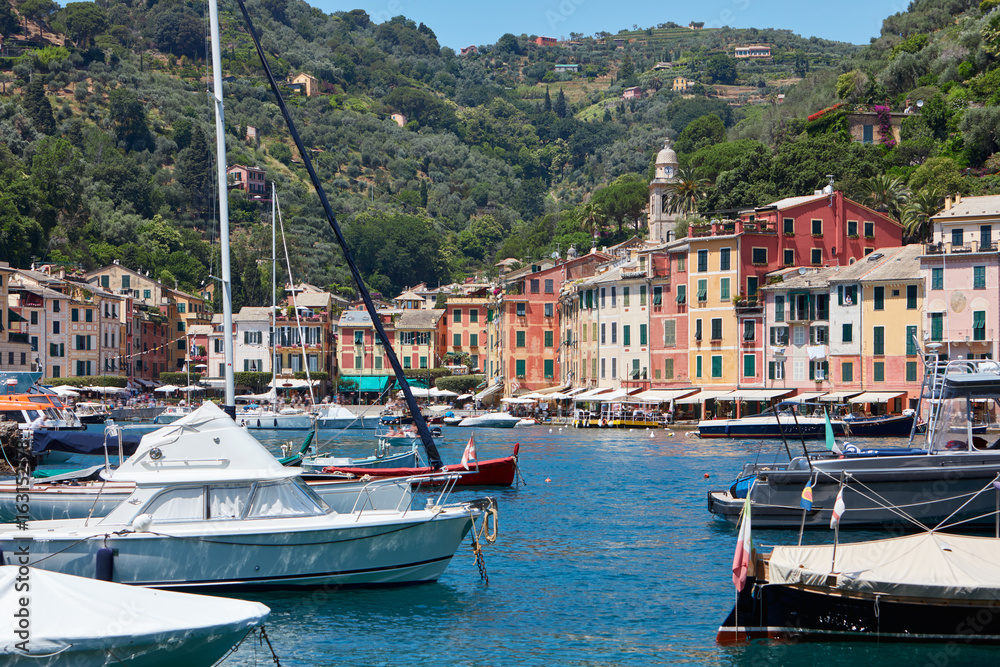 Portofino typical Italian village with small harbor, Liguria sea coast, Genoa province