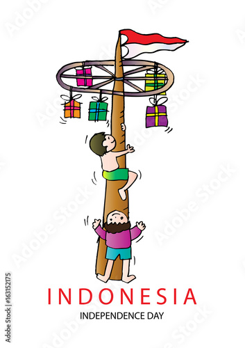 Panjat Pinang, Pole Climbing. Indonesian Independence Day Tradition,