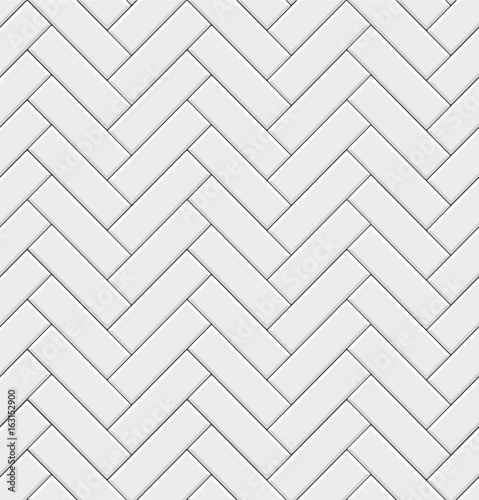 Seamless pattern with modern rectangular herringbone white tiles. Realistic diagonal texture. Vector illustration.