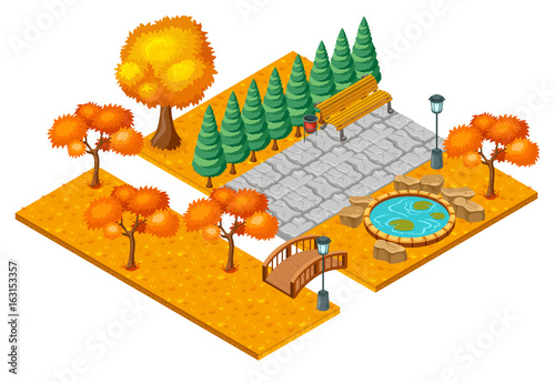 Isometric Autumn City Park Landscape Concept