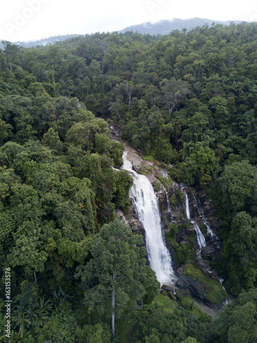Aerial view, Vachiratharn waterfall in tropical rainforest at Chiang mai, Thailand.