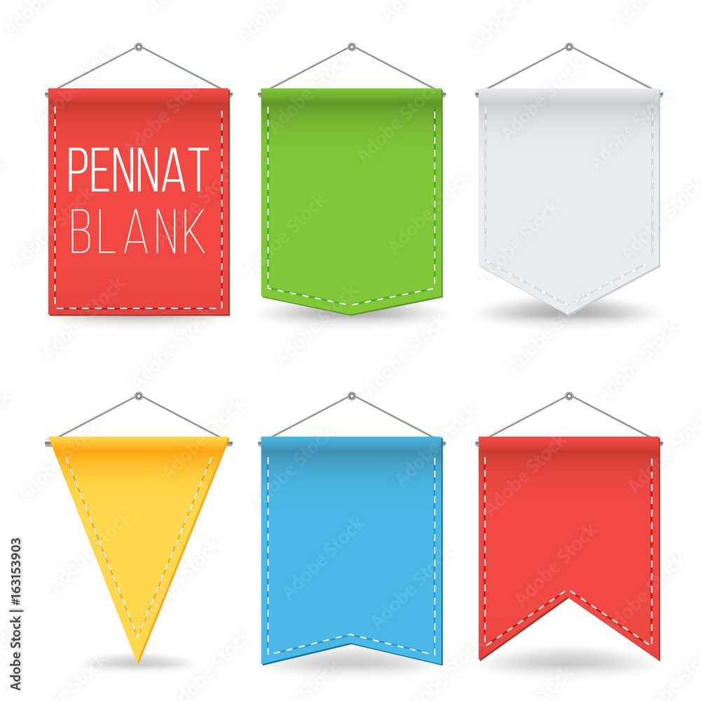 Pennant Blank Set Vector. Colorful Hanging On Wall Empty Pennants