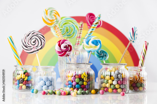 Lollipops and sweet candies of various colors 