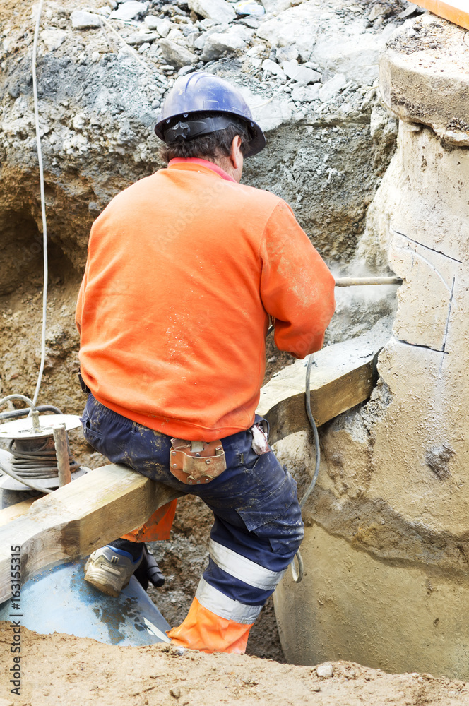 sewer pipes repair for worker in in construction site sewer pipes repair for worker in in construction site