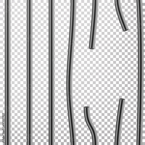 Broken Prison Bars Vector. Way Out To Freedom. Jail Break Concept. Prison-Breaking Illustration. Transparent Background.