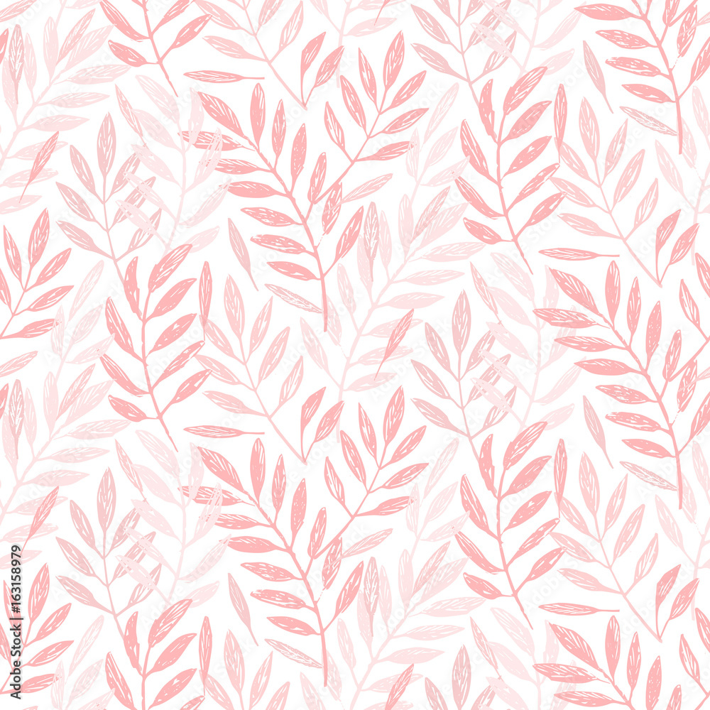 Tropical palm leaves, seamless foliage pattern. Vector illustration. Tropical jungle palm tree background. Blush pink background.