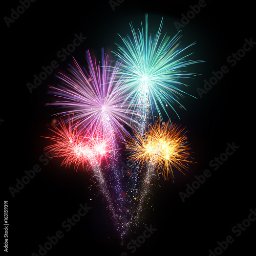 Fireworks explosions on black background