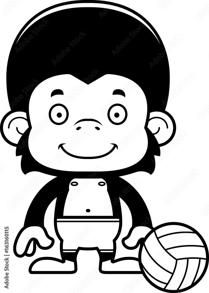 Cartoon Smiling Beach Volleyball Player Chimpanzee Cartoon Smiling Beach Volleyball Player Chimpanzee