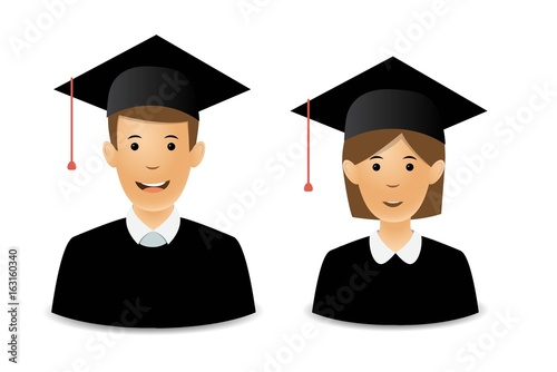 Avatars graduate. Profession. Vector. Woman and a man. EPS10.