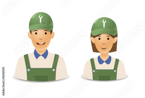 Avatar business. mechanic. girl. guy. For web design. Eps 10.