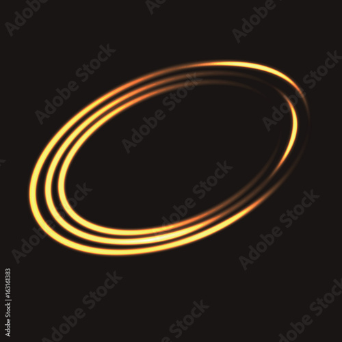 Golden shining magical circle. Fire ring on a transparent dark background. A glittering frame for design. Vector illustration.