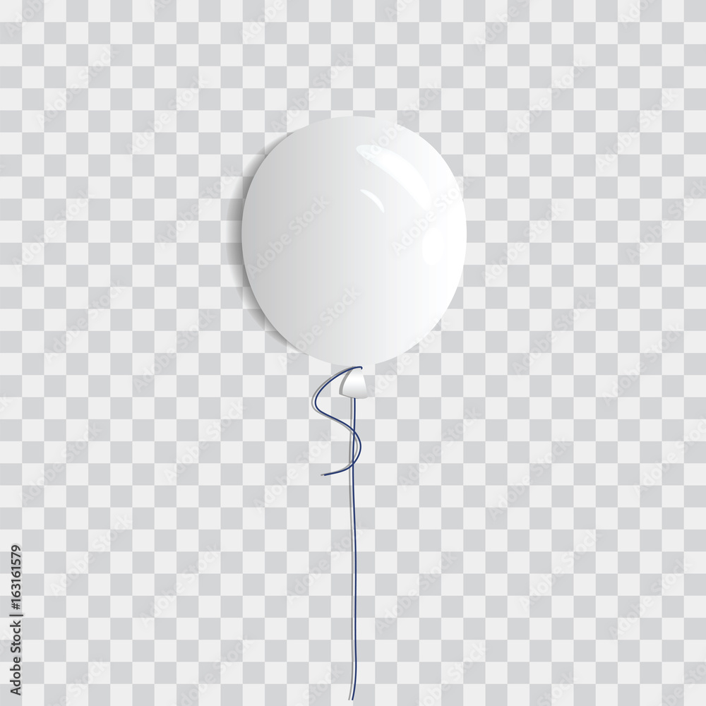White realistic balloon on a string with a strong transparent