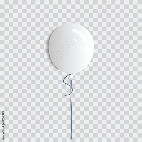 White realistic balloon on a string with a strong transparent background.  Decoration of a holiday or carnival. Vector illustration. Stock Vector
