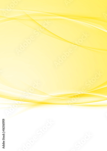 Bright modern orange swoosh folder background template. Abstract smoke border divider wave line in yellow color over white layout