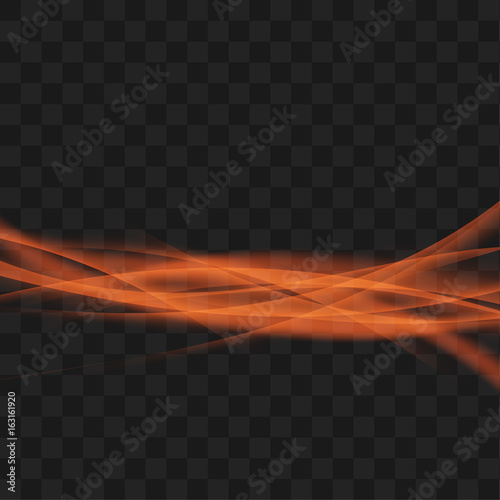 Bright orange transparent abstract light swoosh. Vivid graphic speed futuristic border wave