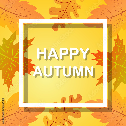 Happy Autumn, fall background with bright golden maple leaves.