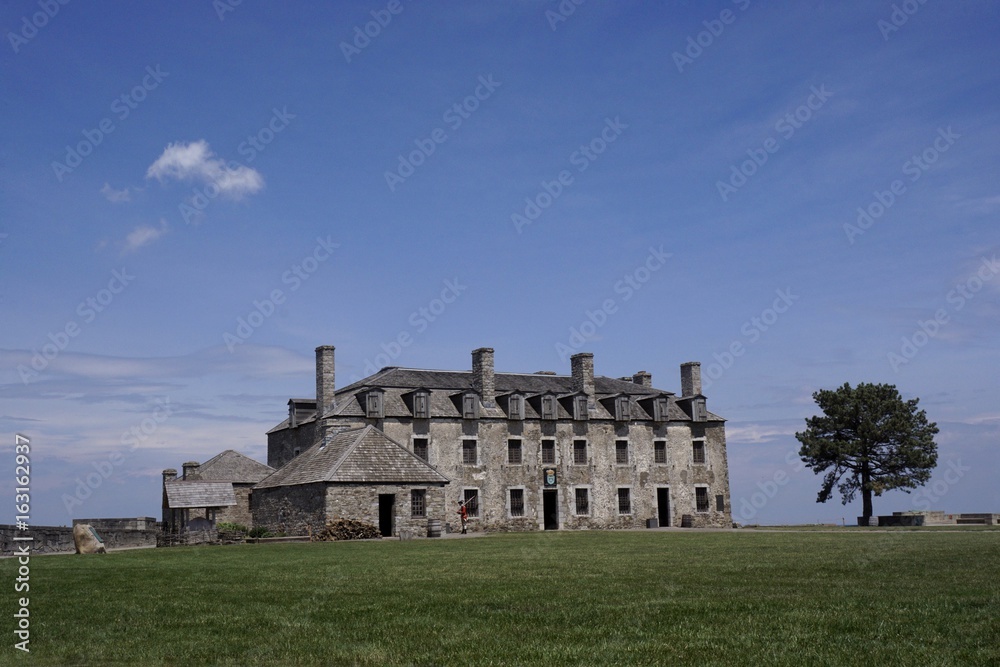 French Castle and a soldier at Fort Niagara, Historic Site, New York State