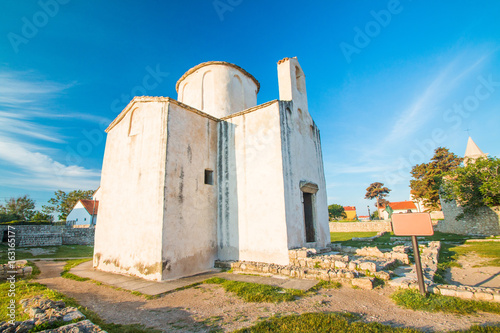 Medieval church of Holy Cross from 9th century and archaeological site in historic town of Nin, Dalmatia, Croatia 