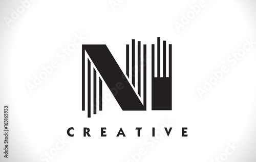 NI Logo Letter With Black Lines Design. Line Letter Vector Illustration