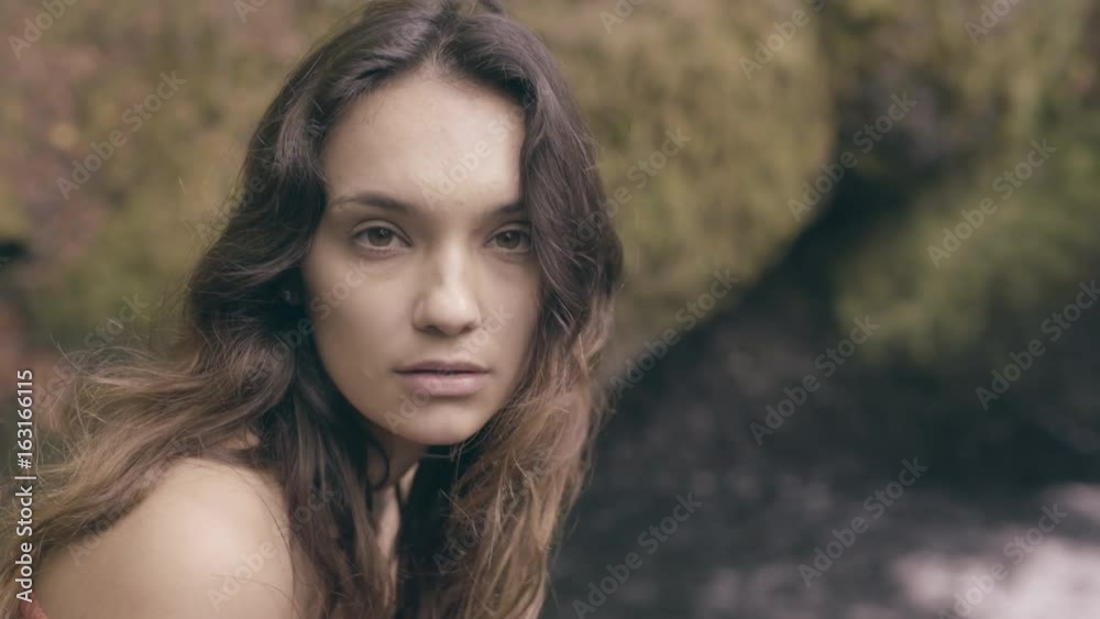 Portrait Of Dreamy Bohemian Mixed Race Model, At The Bottom Of A Waterfall Portrait Of Dreamy Bohemian Mixed Race Model, At The Bottom Of A Waterfall
