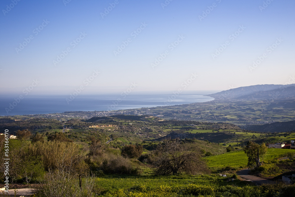 View over Chrysochou Bay, the Mediterranean Sea and Polis from Droushia, Paphos, Cyprus.