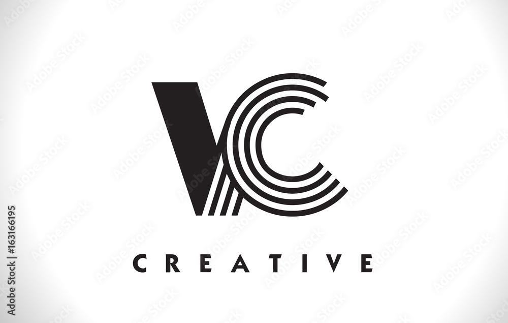 VC Logo Letter With Black Lines Design. Line Letter Vector Illustration ...