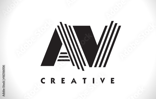 AV Logo Letter With Black Lines Design. Line Letter Vector Illustration