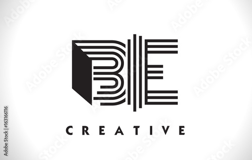 BE Logo Letter With Black Lines Design. Line Letter Vector Illustration