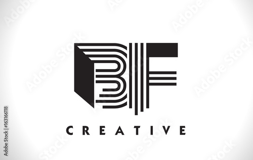 BF Logo Letter With Black Lines Design. Line Letter Vector Illustration