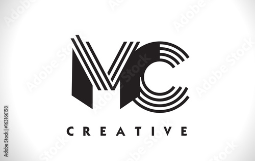 MC Logo Letter With Black Lines Design. Line Letter Vector Illustration