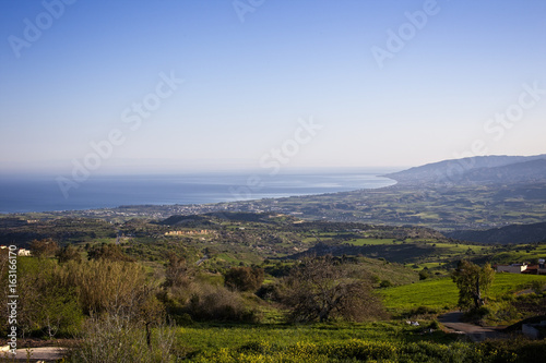 View over Chrysochou Bay, the Mediterranean Sea and Polis from Droushia, Paphos, Cyprus.