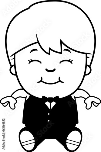Cartoon Little Waiter Sitting