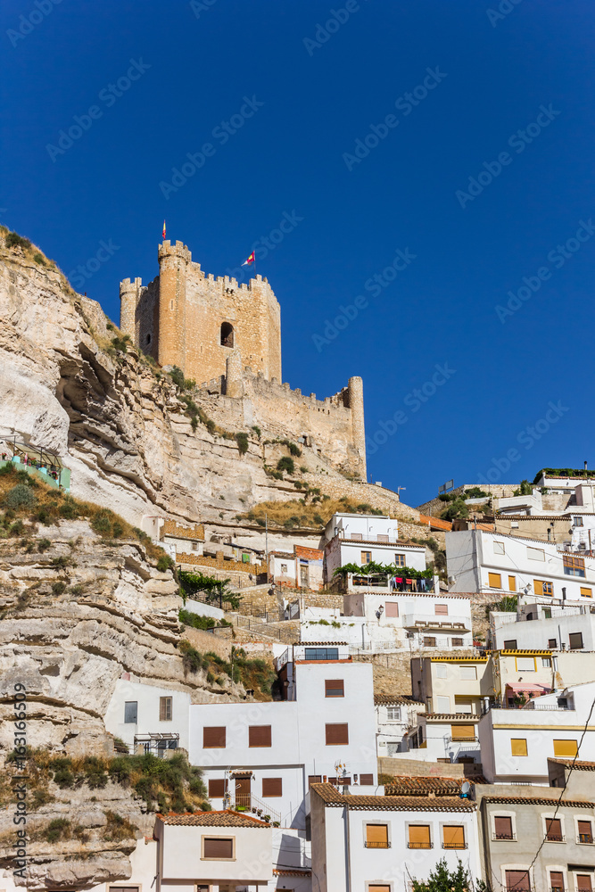 White houses and castle tower of Alcala del Jucar