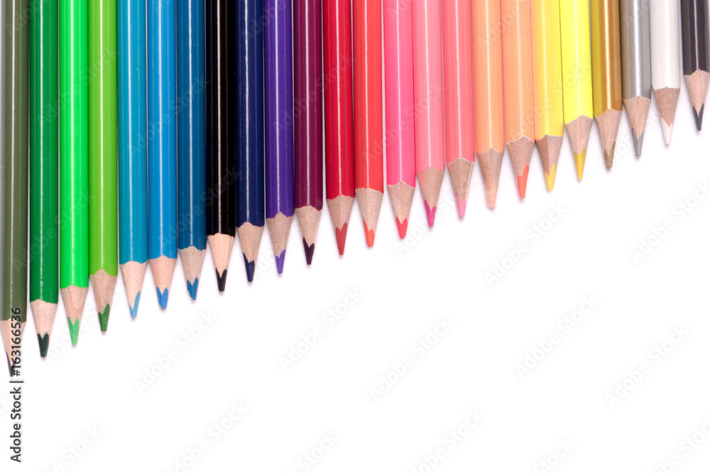 variety of color pencils on white background variety of color pencils on white background