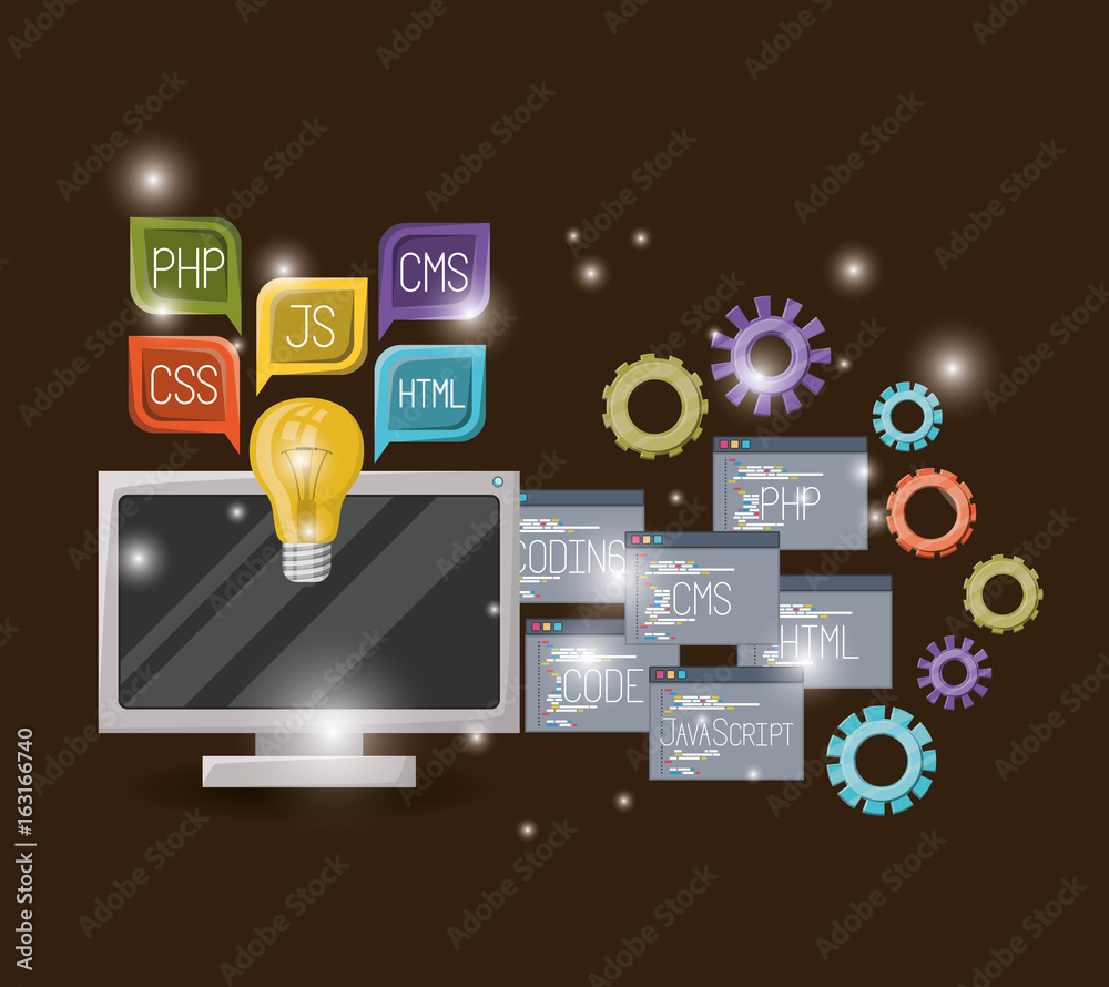 ctrl + c - computer programming - light color -... red wine color background with brightness of display computer and gears ...