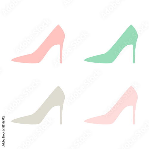 Pastel woman shoes on high heels silhouettes. Vector illustration.