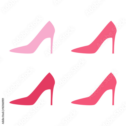 Pink woman shoes on high heels silhouettes. Vector illustration.