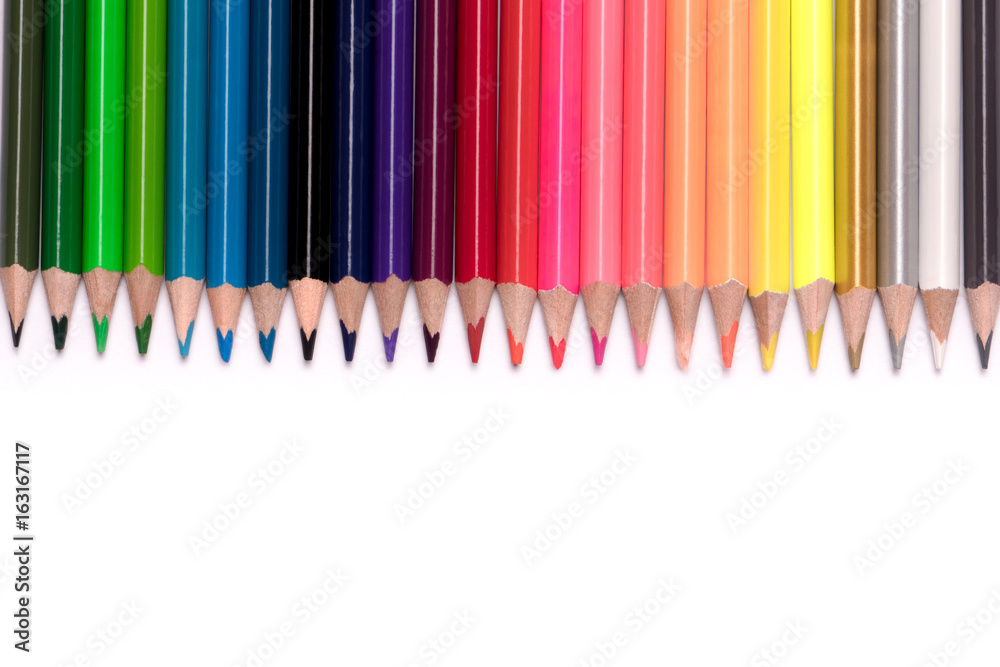 variety of color pencils on white background variety of color pencils on white background