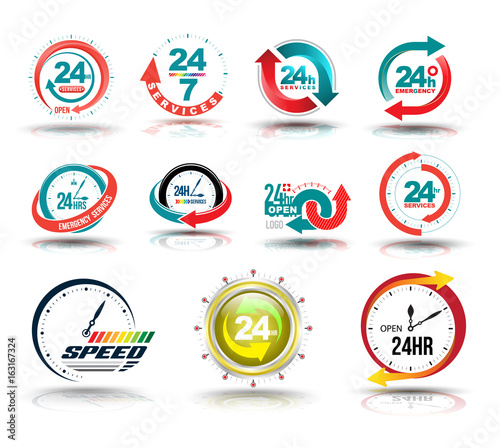 24 hours open customer service collection. Vector illustration.