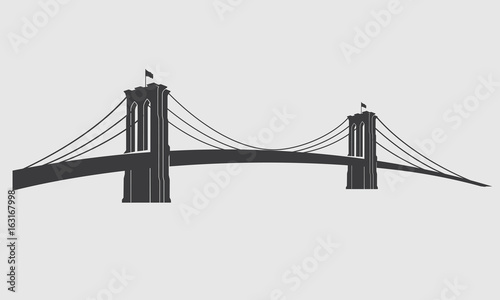 Brooklyn_grey3. New York symbol - Brooklyn Bridge - vector illustration