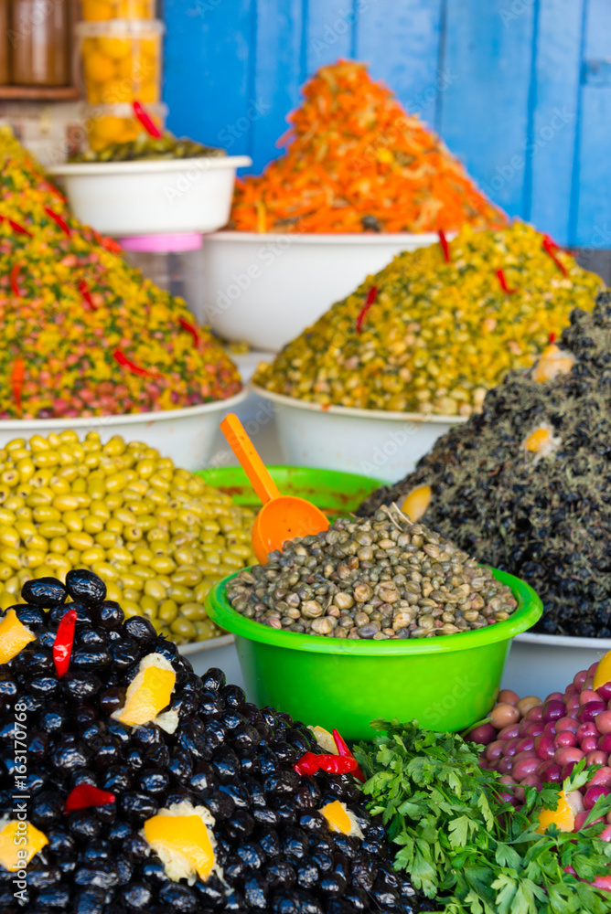 assorted olives on market in morocco