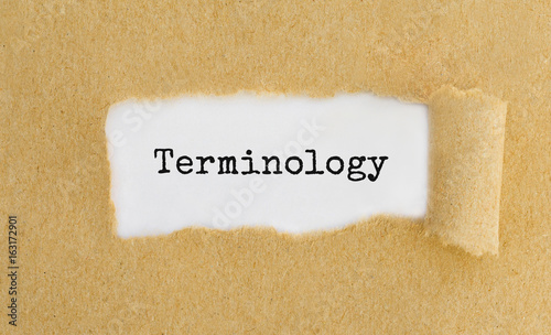 Text Terminology appearing behind ripped brown paper photo