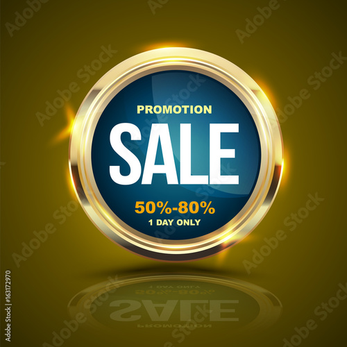 SALE banner gold circle for promotion advertising. Vector illustration.
