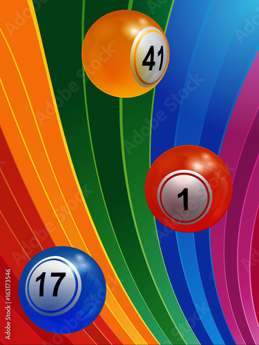 3D Bingo balls over multicoloured background