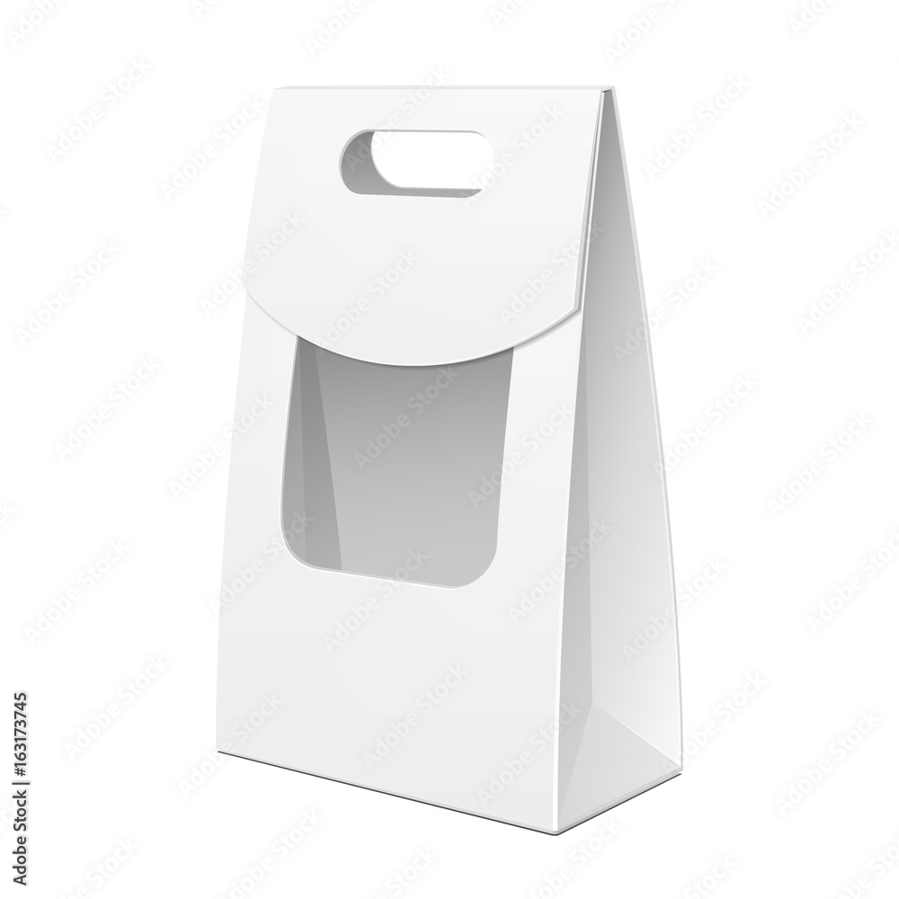 White Cardboard Carry Box Bag Packaging With Window And Handle For Food, Gift Products