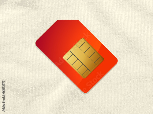 Red and gold telephone sim card on crumpled material