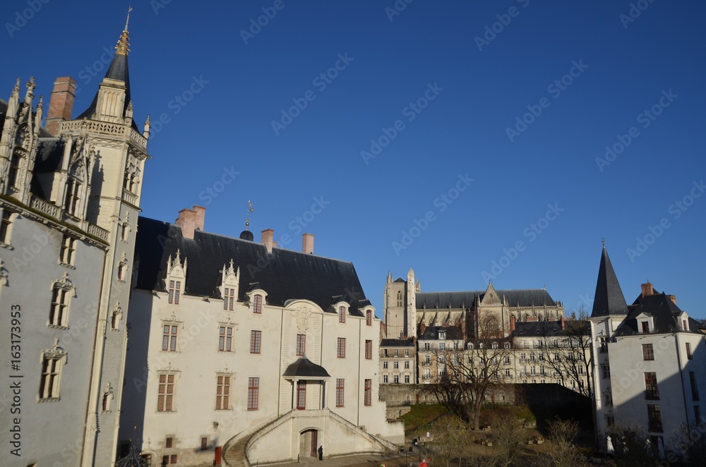 Grands logis renaissance du château des ducs de Bretagne avec cathédrale de Nantes
