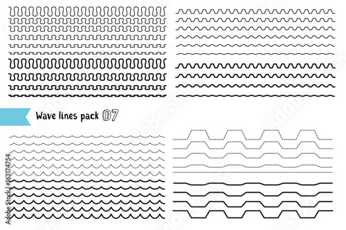 Vector collection of different wave with a very strong vibration amplitude and different line thicknesses. Big set of wavy - curvy and zigzag - criss cross horizontal lines.